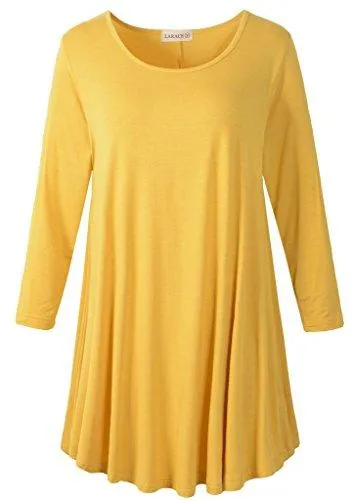 3/4 Sleeve Tunic Top Loose Fit Flare Tunic Shirt - LARACE 8033