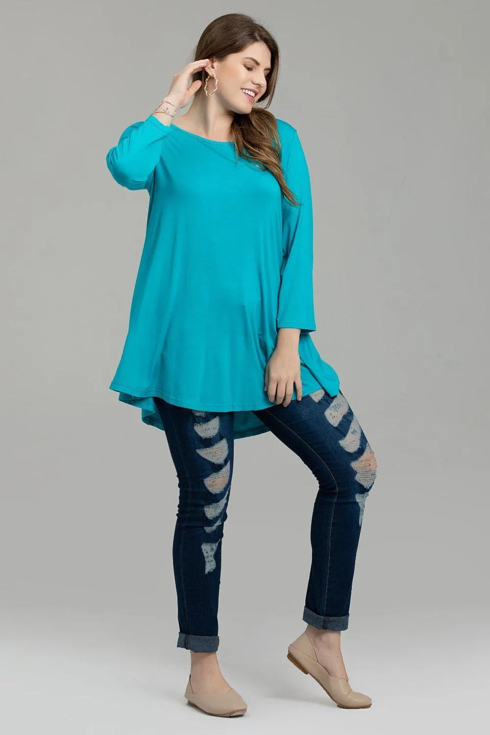 3/4 Sleeve Tunic Top Loose Fit Flare Tunic Shirt - LARACE 8033