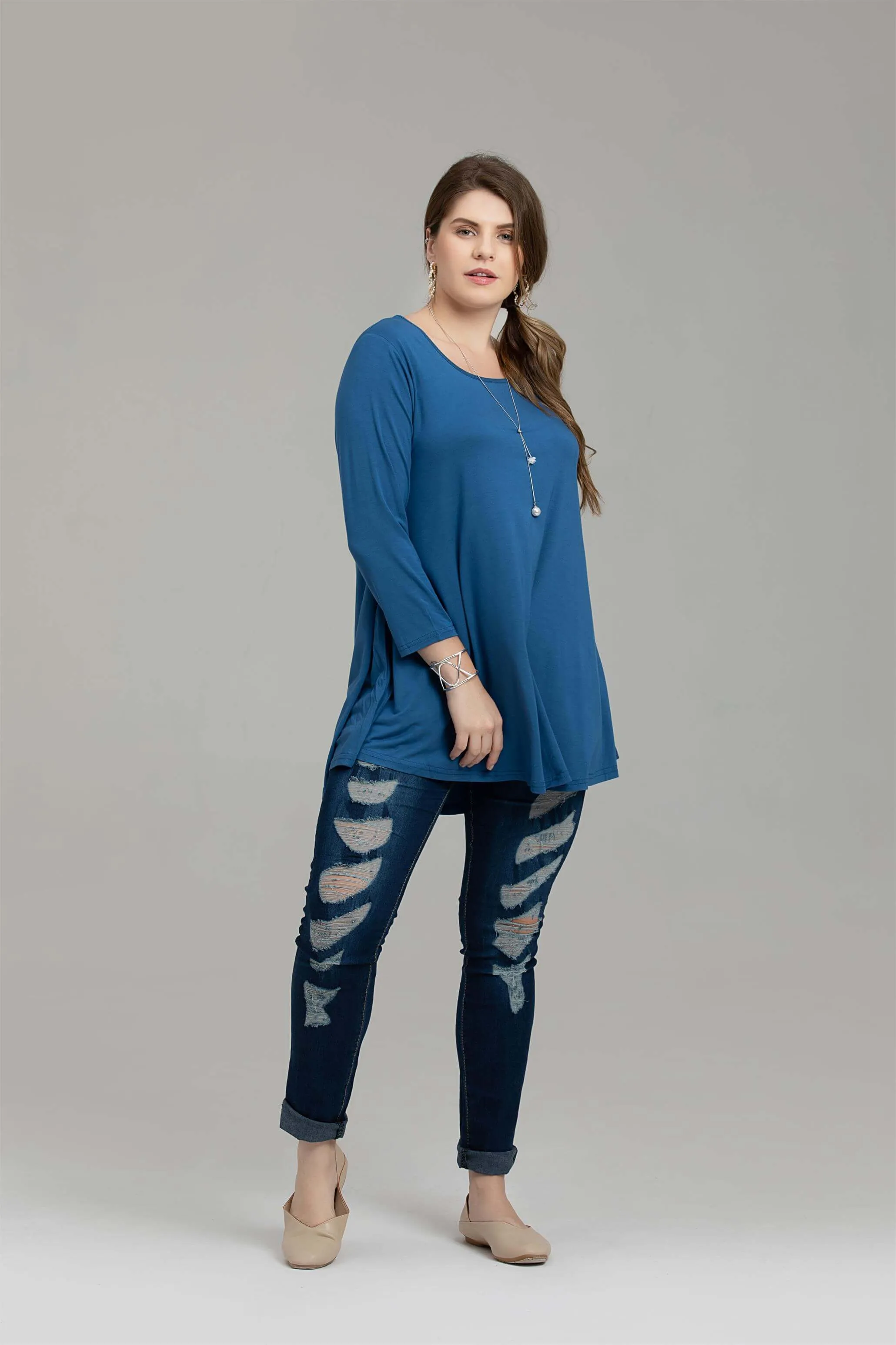 3/4 Sleeve Tunic Top Loose Fit Flare Tunic Shirt - LARACE 8033