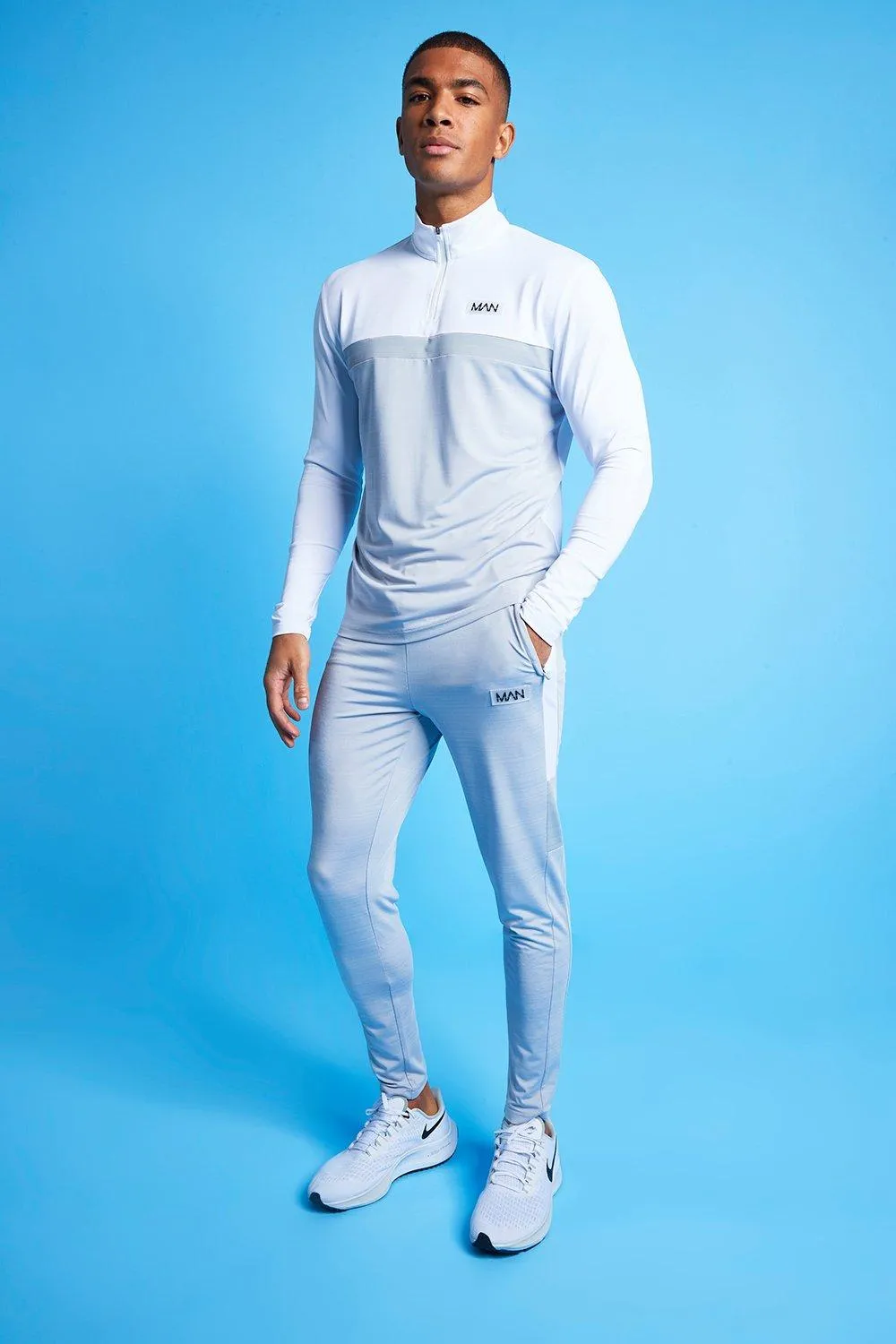 Active Gym Marl Colour Block 1/4 Tracksuit | boohooMAN UK