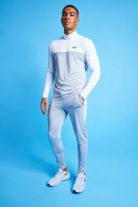 Active Gym Marl Colour Block 1/4 Tracksuit | boohooMAN UK