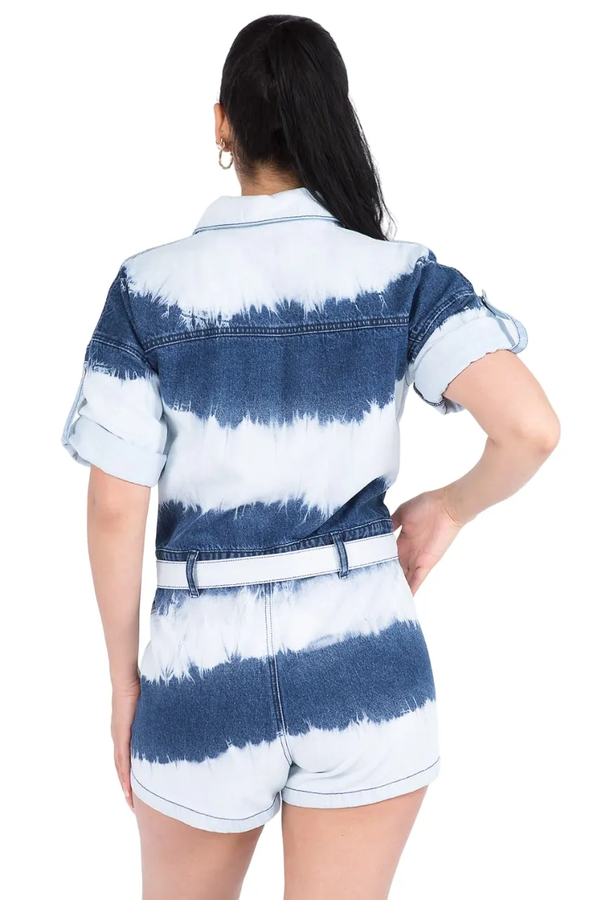 American Bazi Women's Tie-Dye Denim Romper