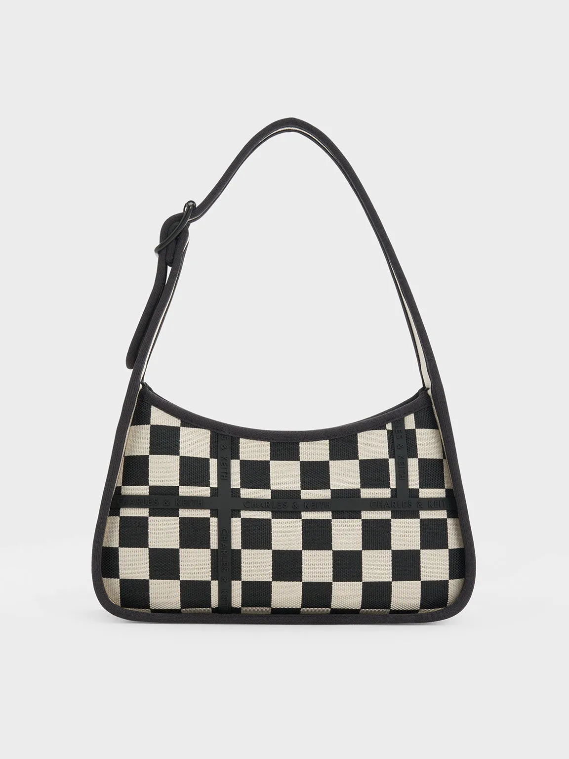 Avenue Checkered Trapeze Shoulder Bag - Black Textured