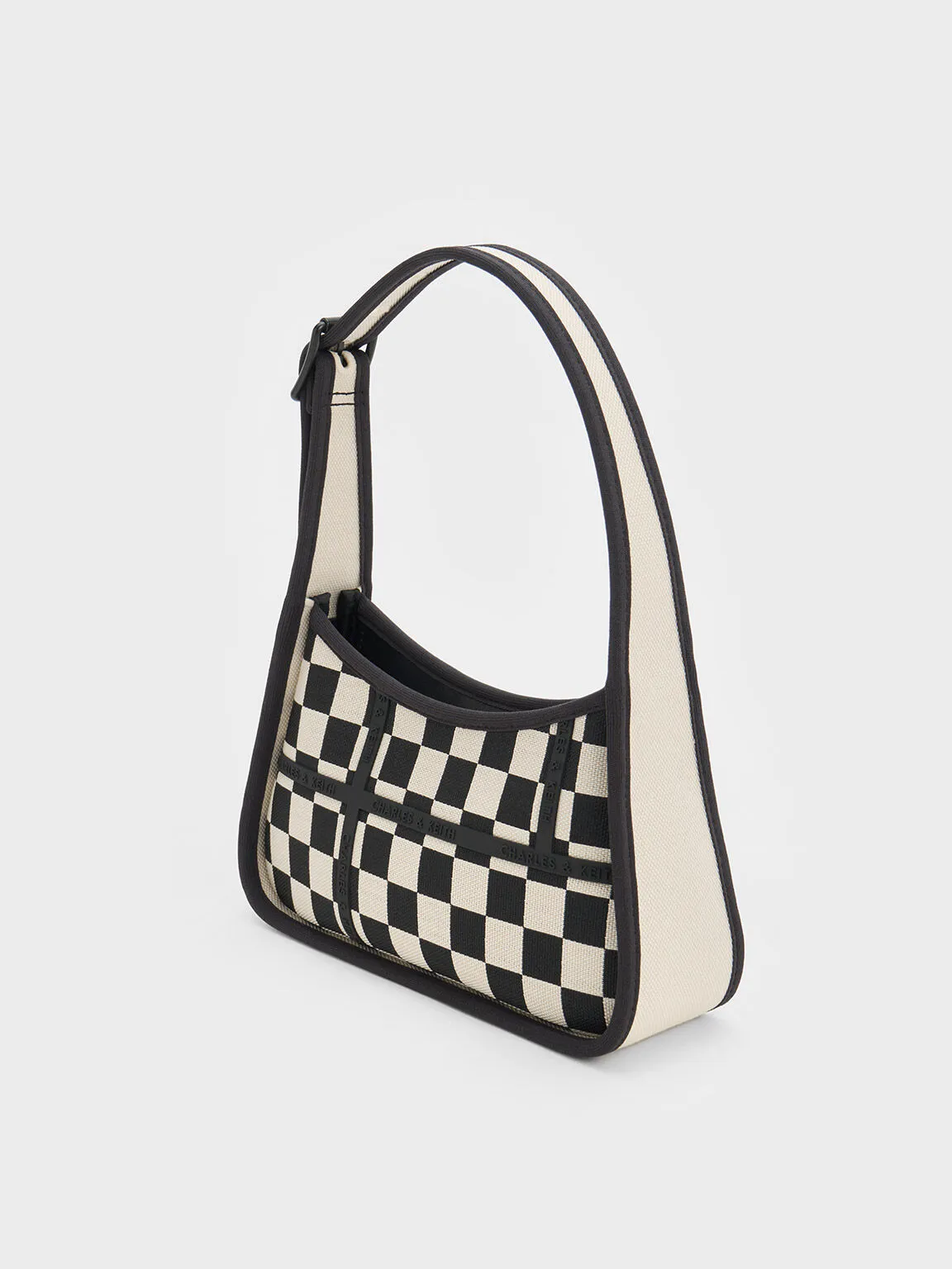 Avenue Checkered Trapeze Shoulder Bag - Black Textured