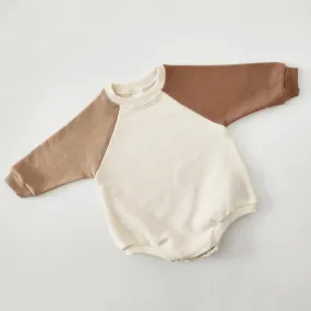 Baby Colorblock Sweatshirt Romper (3-24m) - Beige