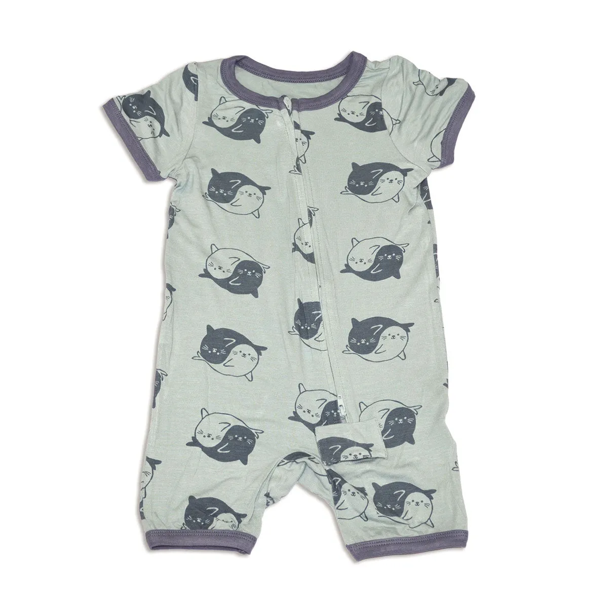 Bamboo Short Sleeve Zippy Romper (Yin Yang Seals Print)