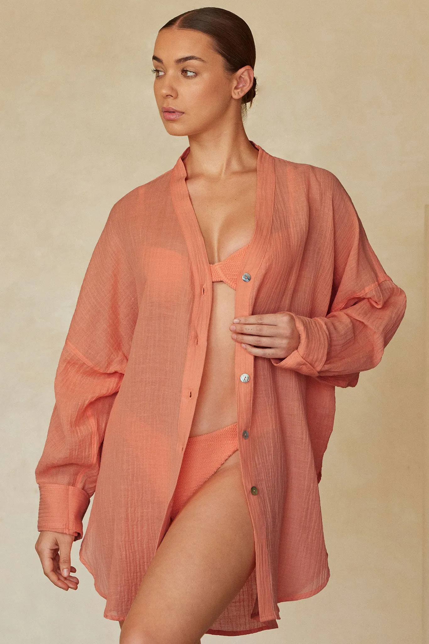 Barcelona Tunic - Summer Peach Crinkle Linen