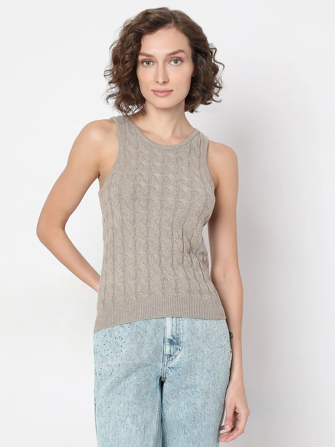 Beige Recycled Polyester Tank Top