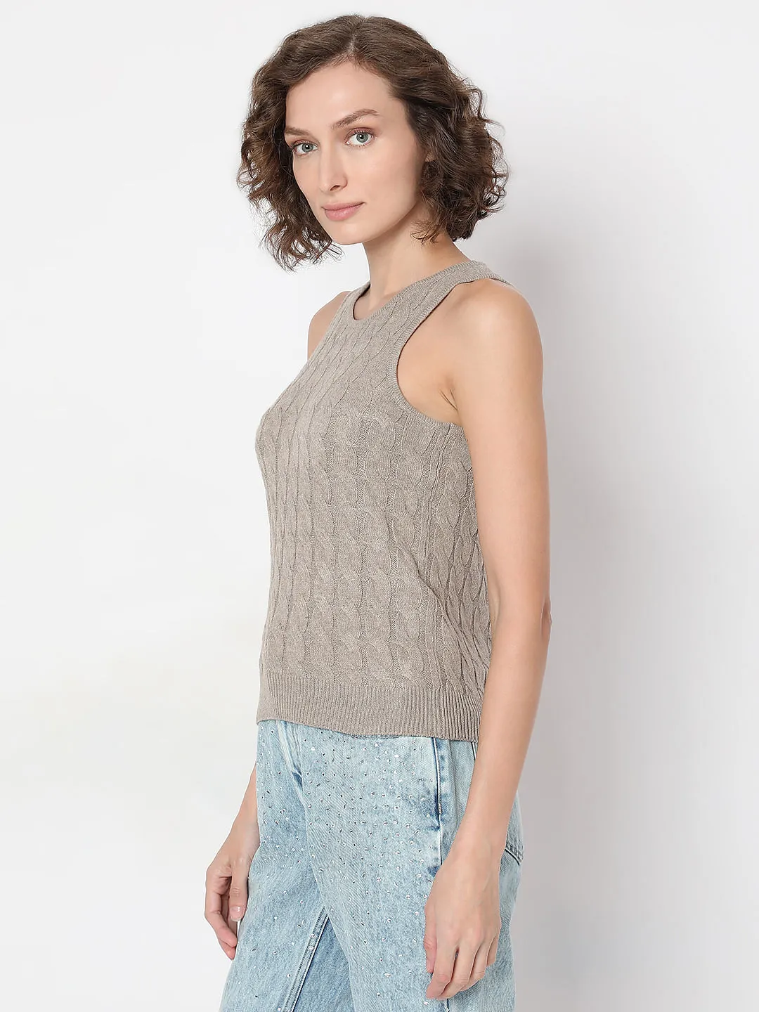 Beige Recycled Polyester Tank Top