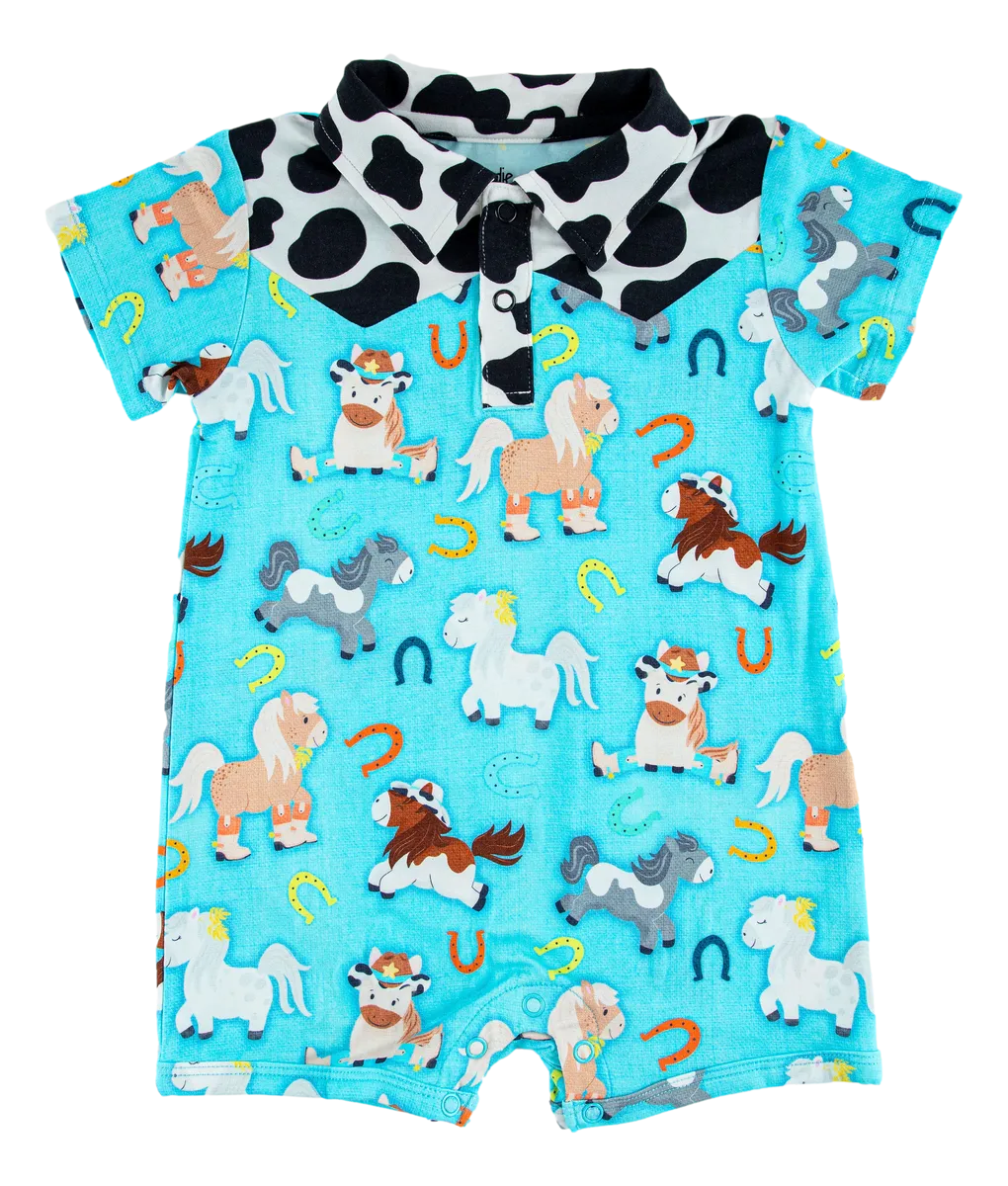 Birdie Bean Short Sleeve Collared Shortie Romper - Toby