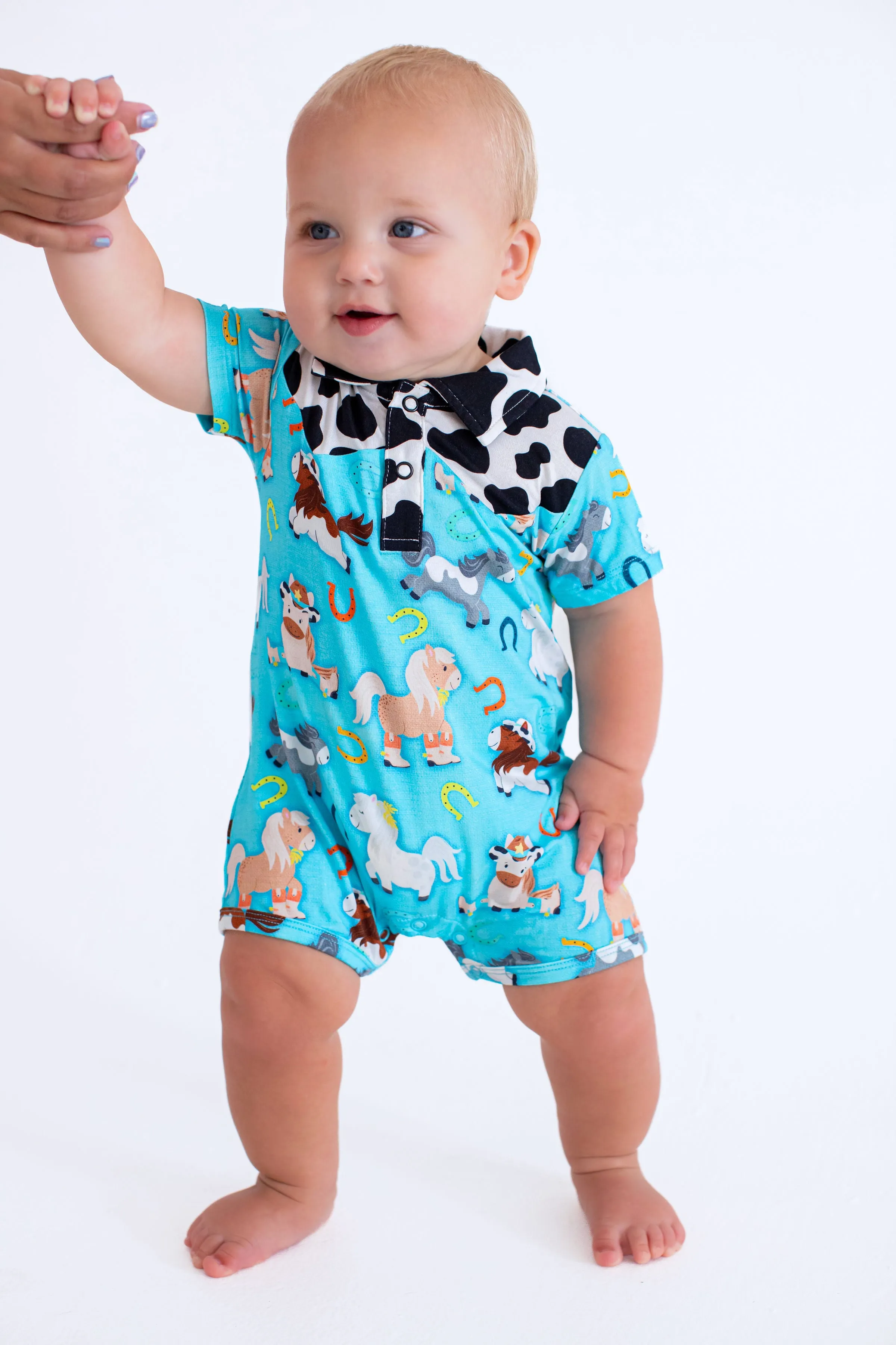 Birdie Bean Short Sleeve Collared Shortie Romper - Toby