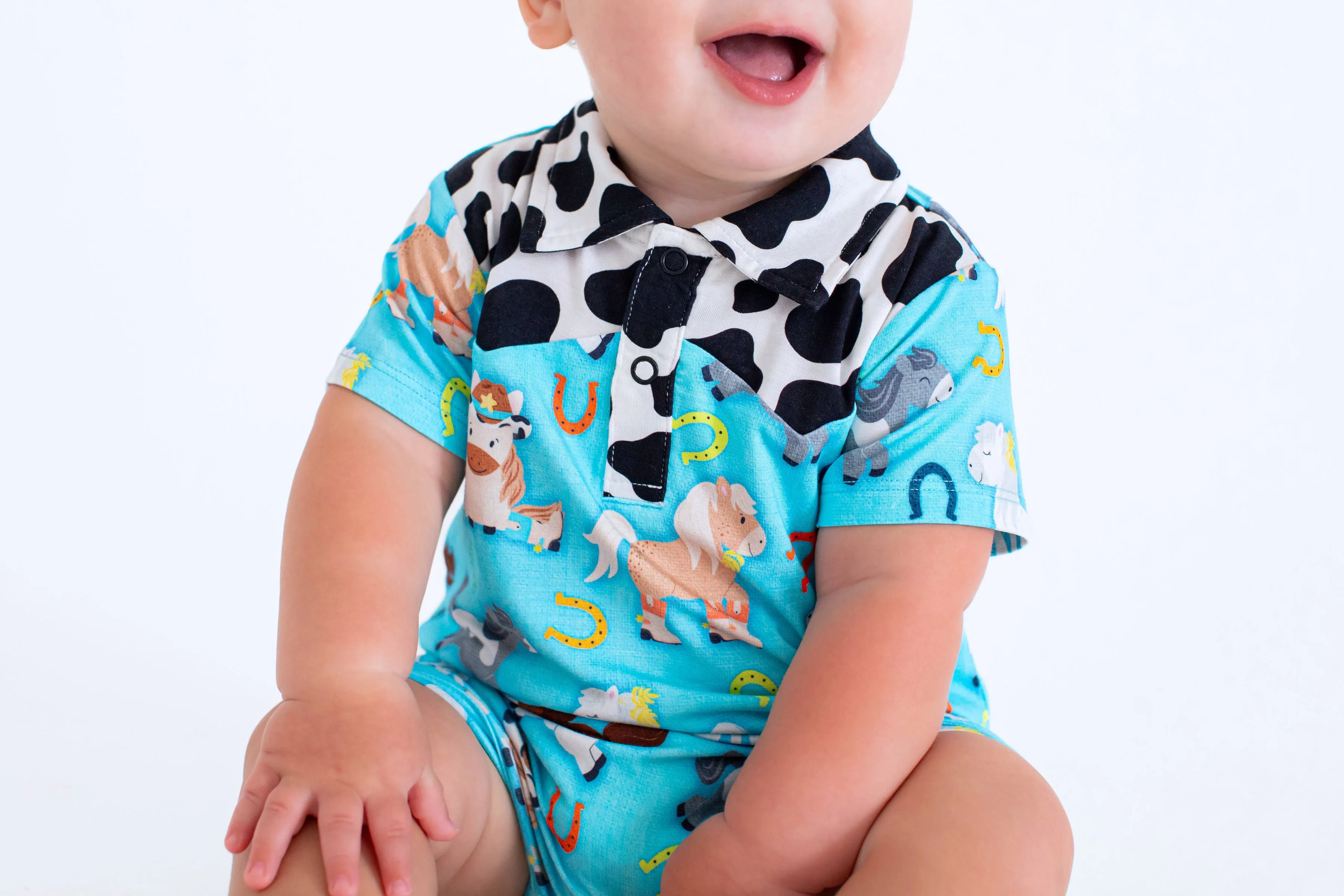 Birdie Bean Short Sleeve Collared Shortie Romper - Toby