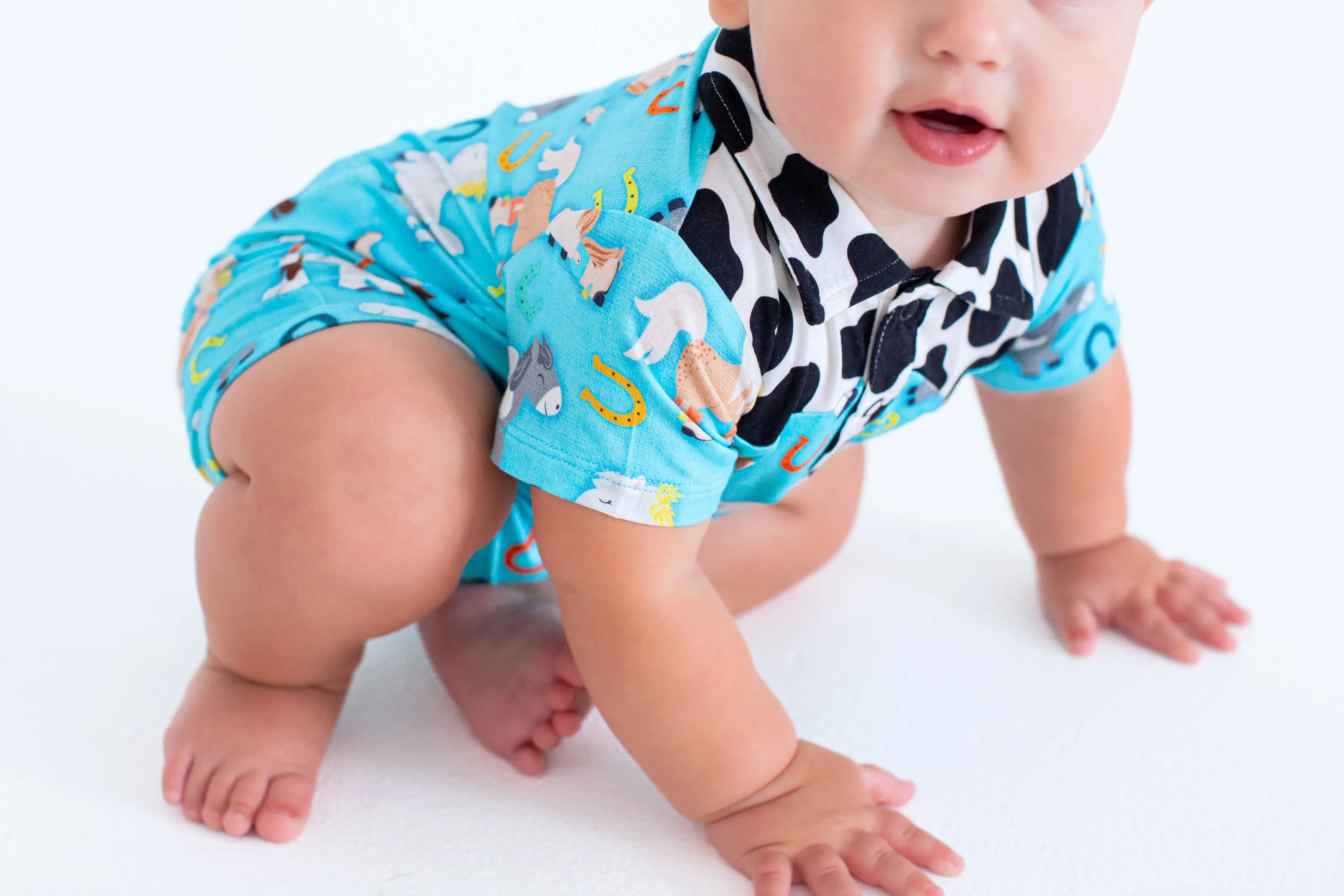 Birdie Bean Short Sleeve Collared Shortie Romper - Toby