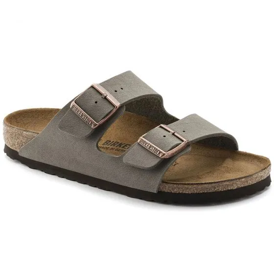 Birkenstock Mens Arizona Birkibuc Stone Sandals - Narrow Fit