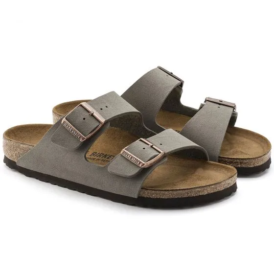 Birkenstock Mens Arizona Birkibuc Stone Sandals - Narrow Fit