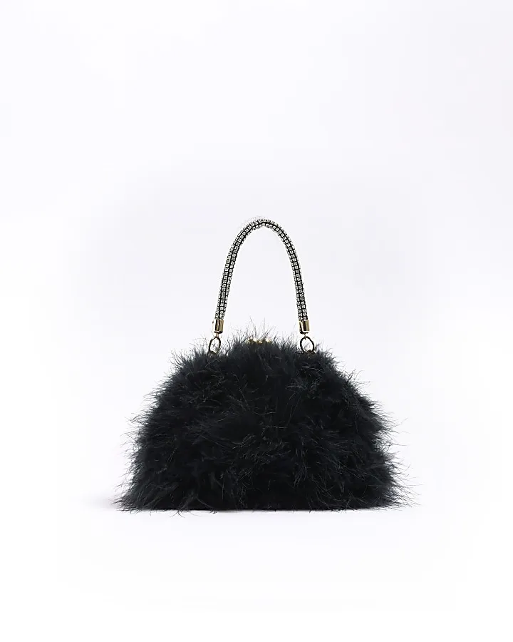 Black Feather Clip Top Cross Body Bag