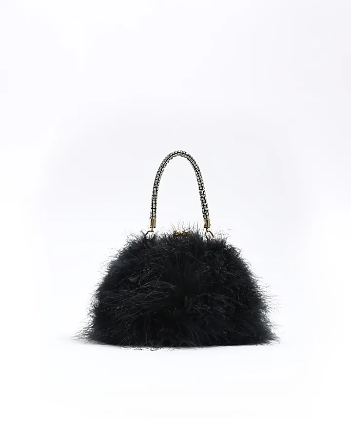 Black Feather Clip Top Cross Body Bag