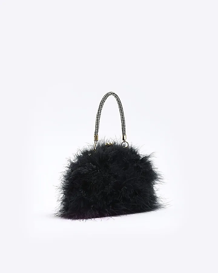 Black Feather Clip Top Cross Body Bag