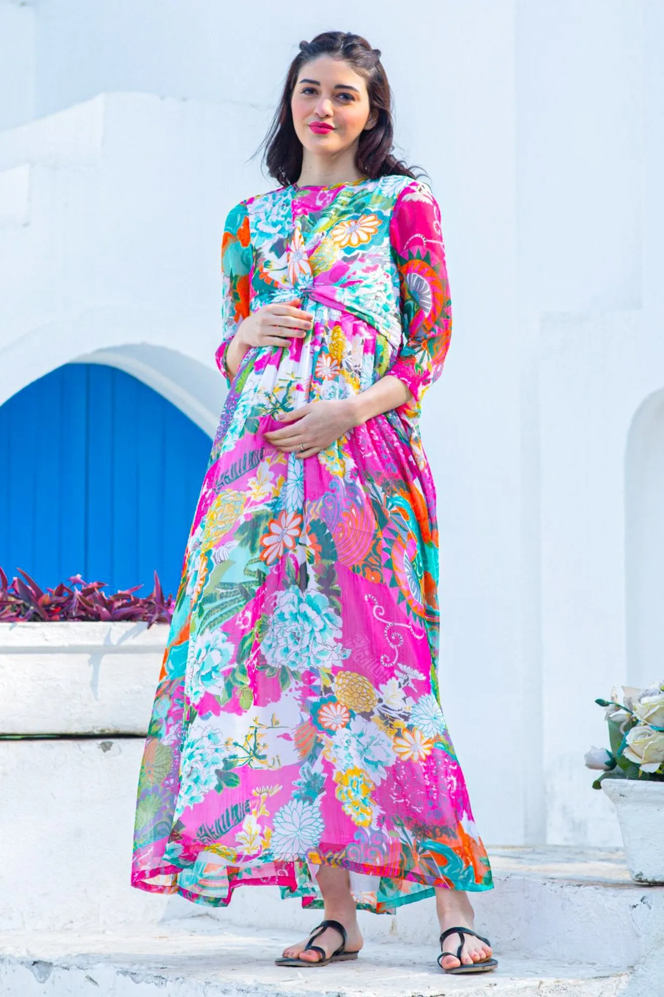 Blossom Floral Crepe Maternity Knot Dress