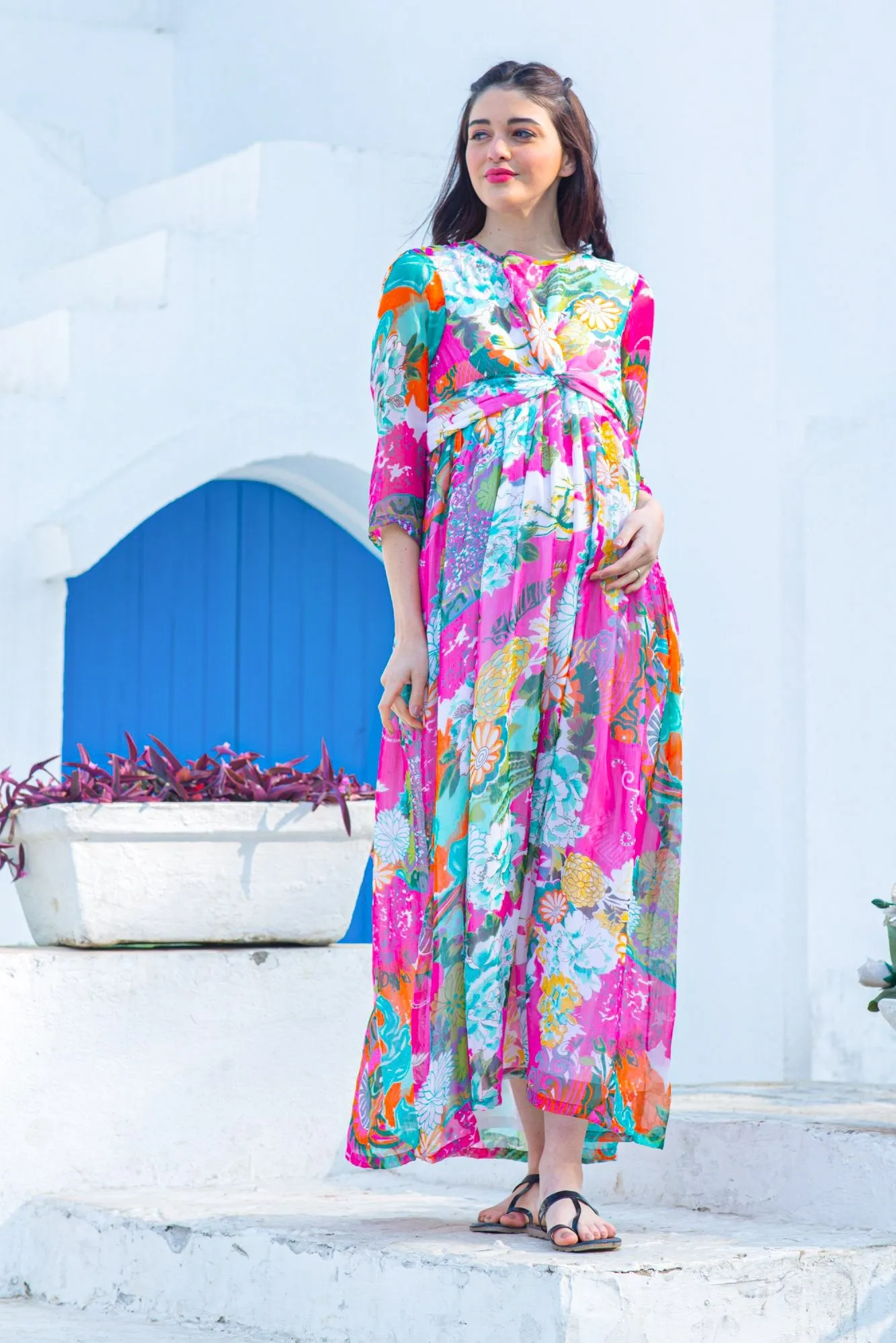 Blossom Floral Crepe Maternity Knot Dress