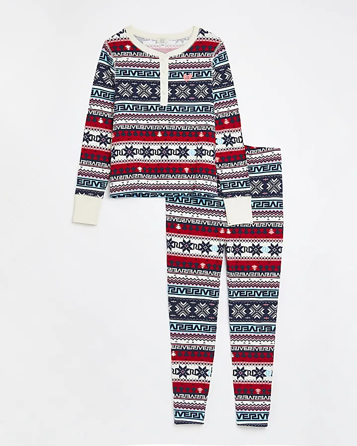 Blue fairisle print maternity pyjama set