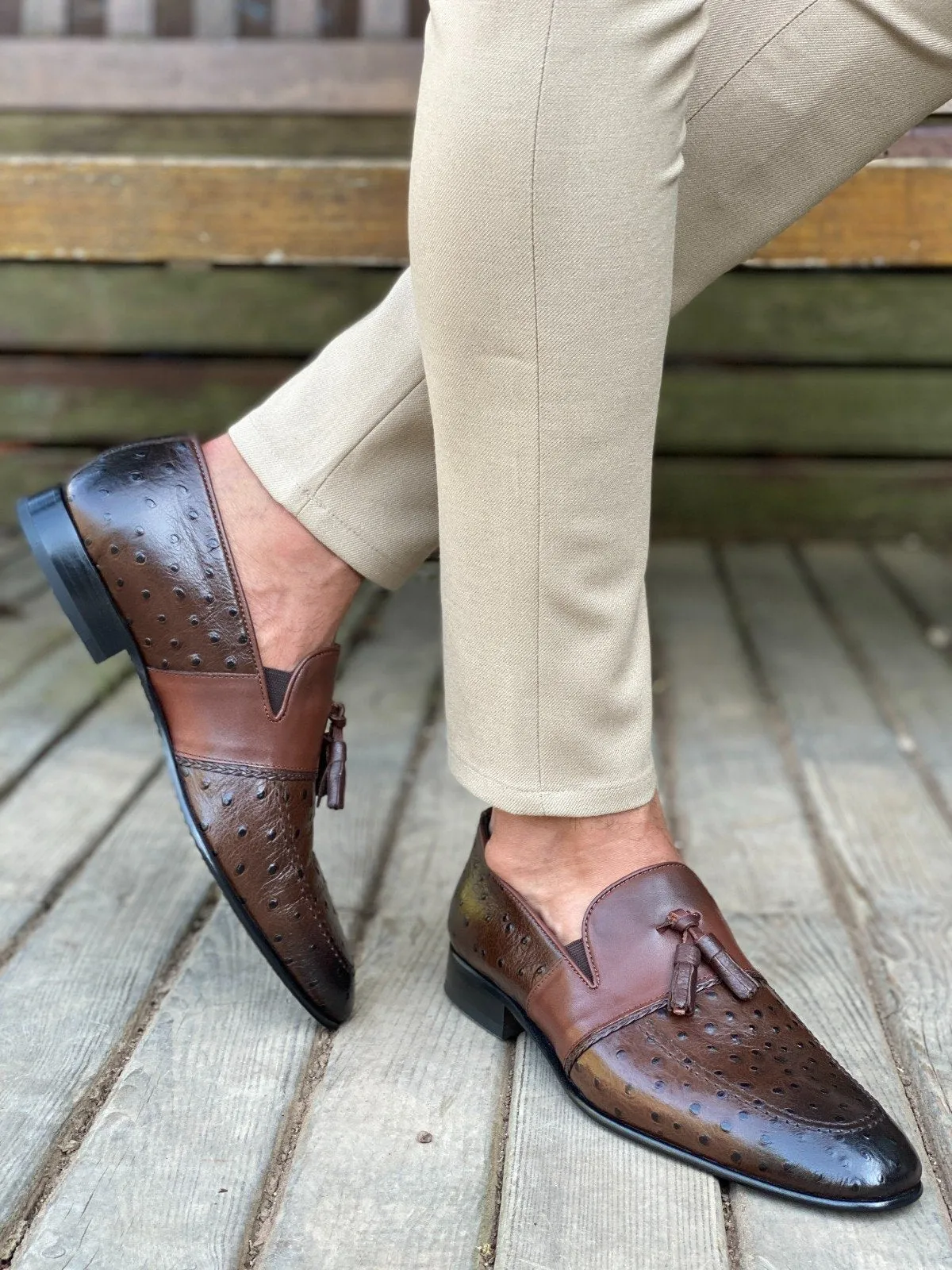 Bojo Brown Leather Tasseled Shoes