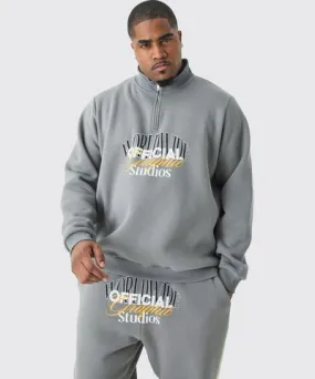 boohooMAN Mens Plus Official Studios Funnel Neck Gusset Tracksuit