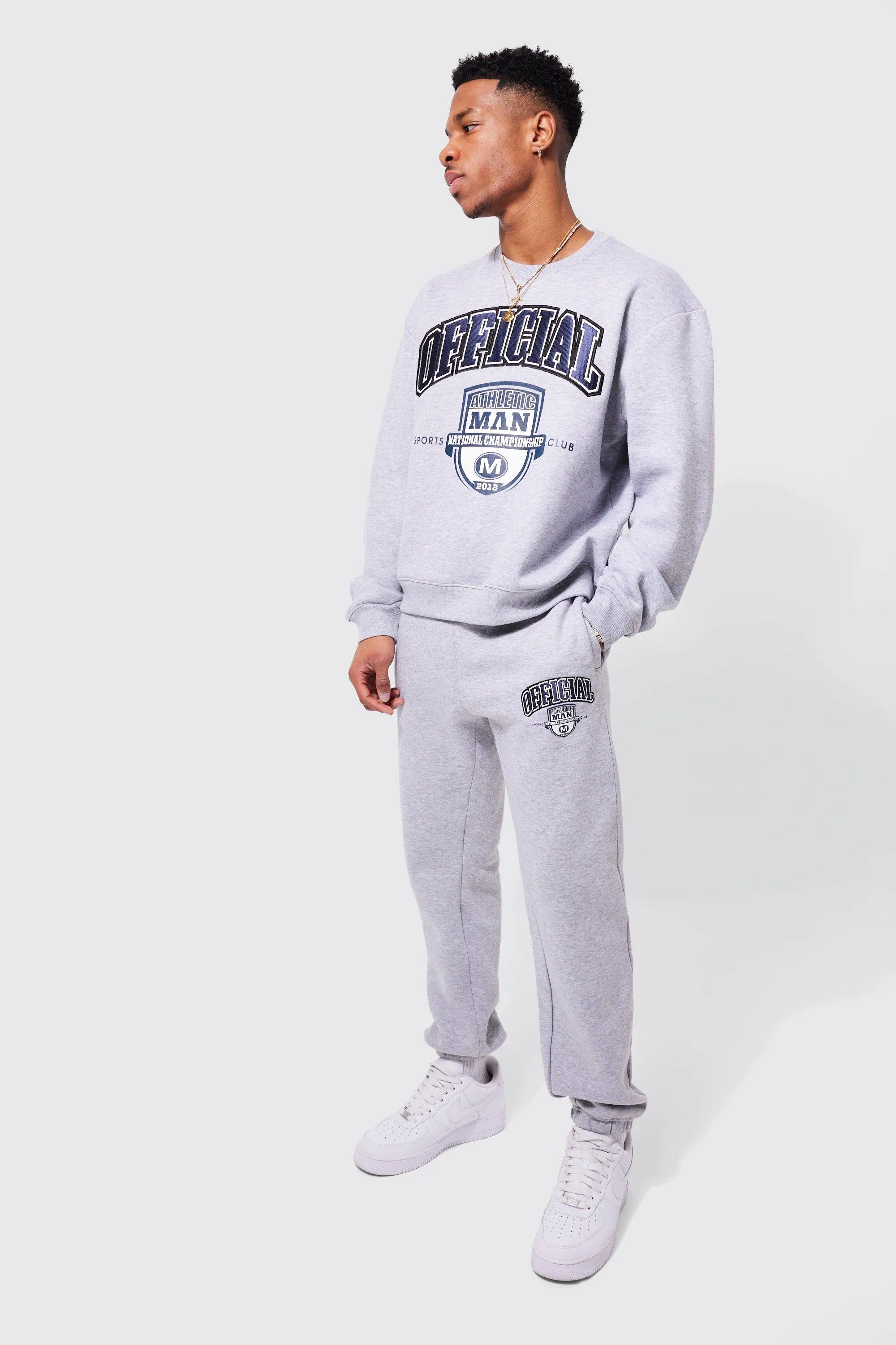 Boxy Official Varsity Sweatshirt Tracksuit | boohooMAN UK