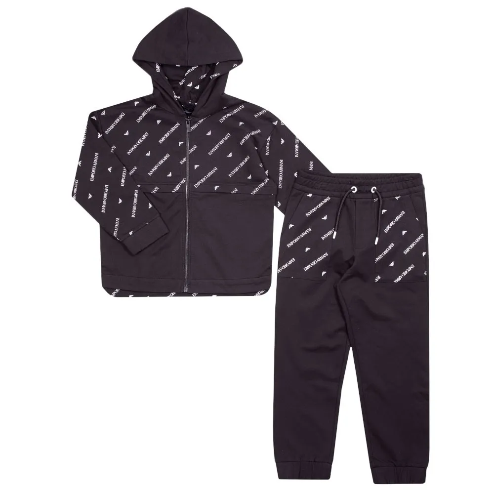 Boys Black Allover Logo Tracksuit