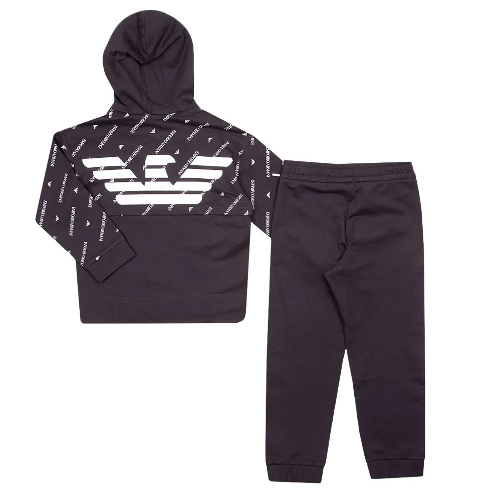 Boys Black Allover Logo Tracksuit