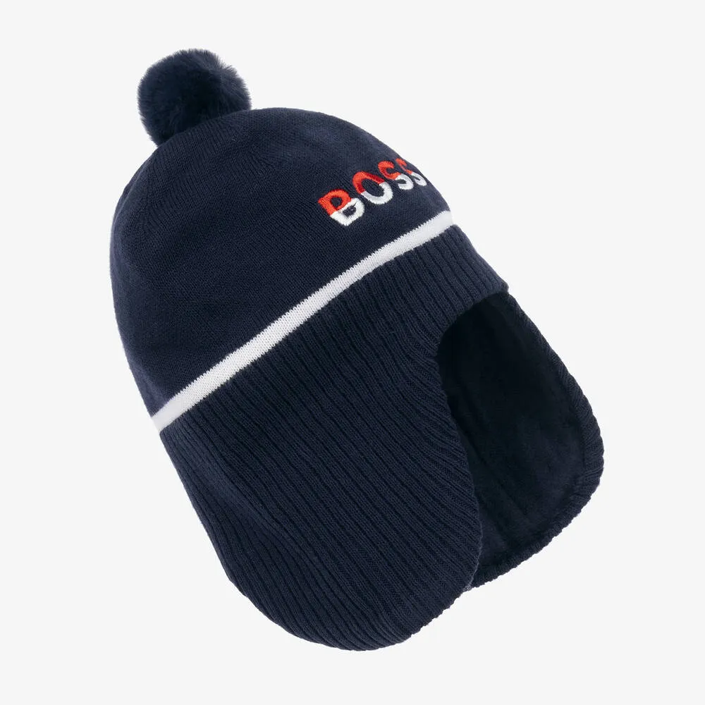 Boys Navy Blue Knitted Pom-Pom Hat