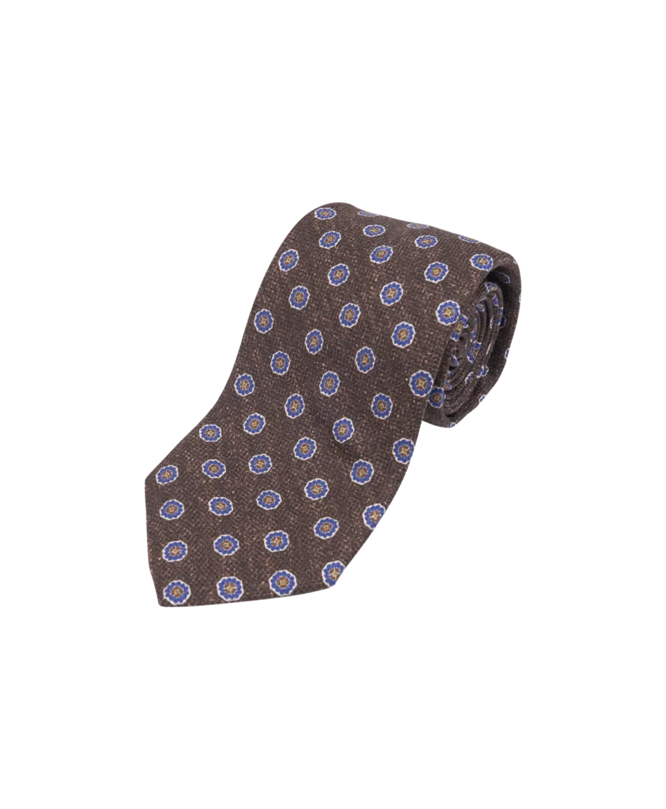 Brown With Blue And Green Medallion Silk Necktie | He Spoke Style