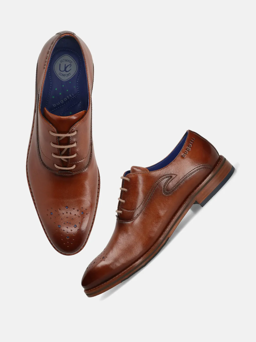 bugatti Cognac Premium Leather Oxford shoes