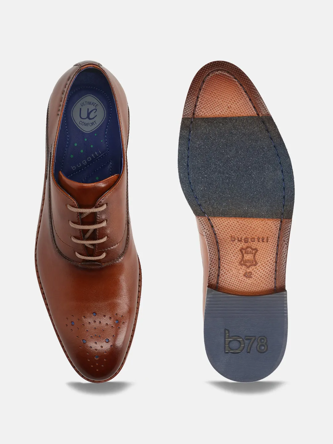 bugatti Cognac Premium Leather Oxford shoes