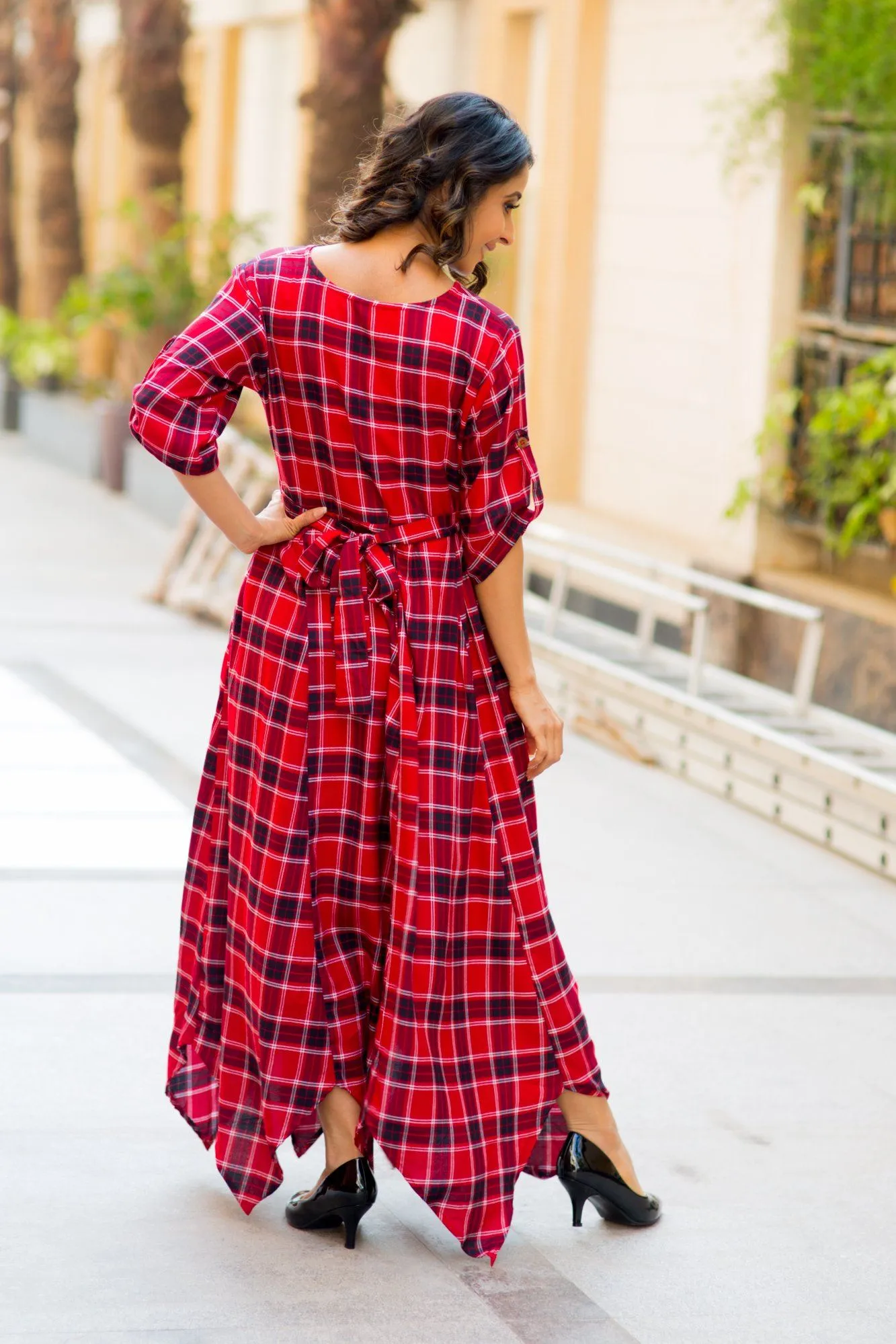 Classic Chic Red Plaid Maternity & Nursing Maxi