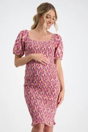 Confetti Shirred Maternity Dress in Pink