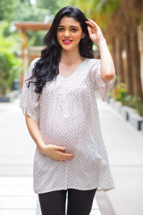 Cute White Daisy Maternity & Nursing Top