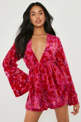 Devore Wide Sleeve Plunge Romper