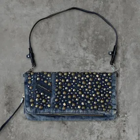 DIESEL STUDDED DENIM SHOULDER BAG