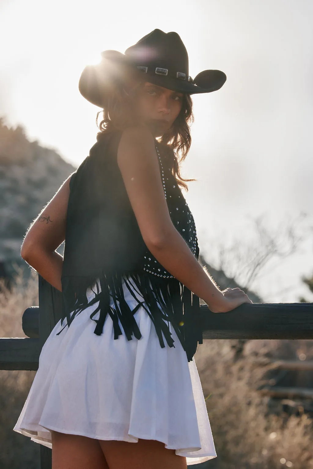 Dixie Black Rhinestone Suede Fringe Vest