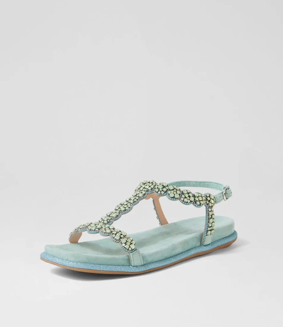 DJANGO & JULIETTE Yori Aquamarine Suede Jewels Sandals