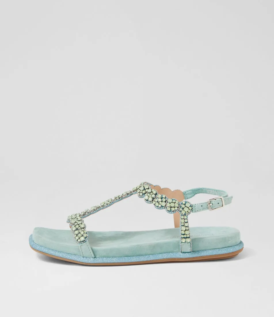 DJANGO & JULIETTE Yori Aquamarine Suede Jewels Sandals