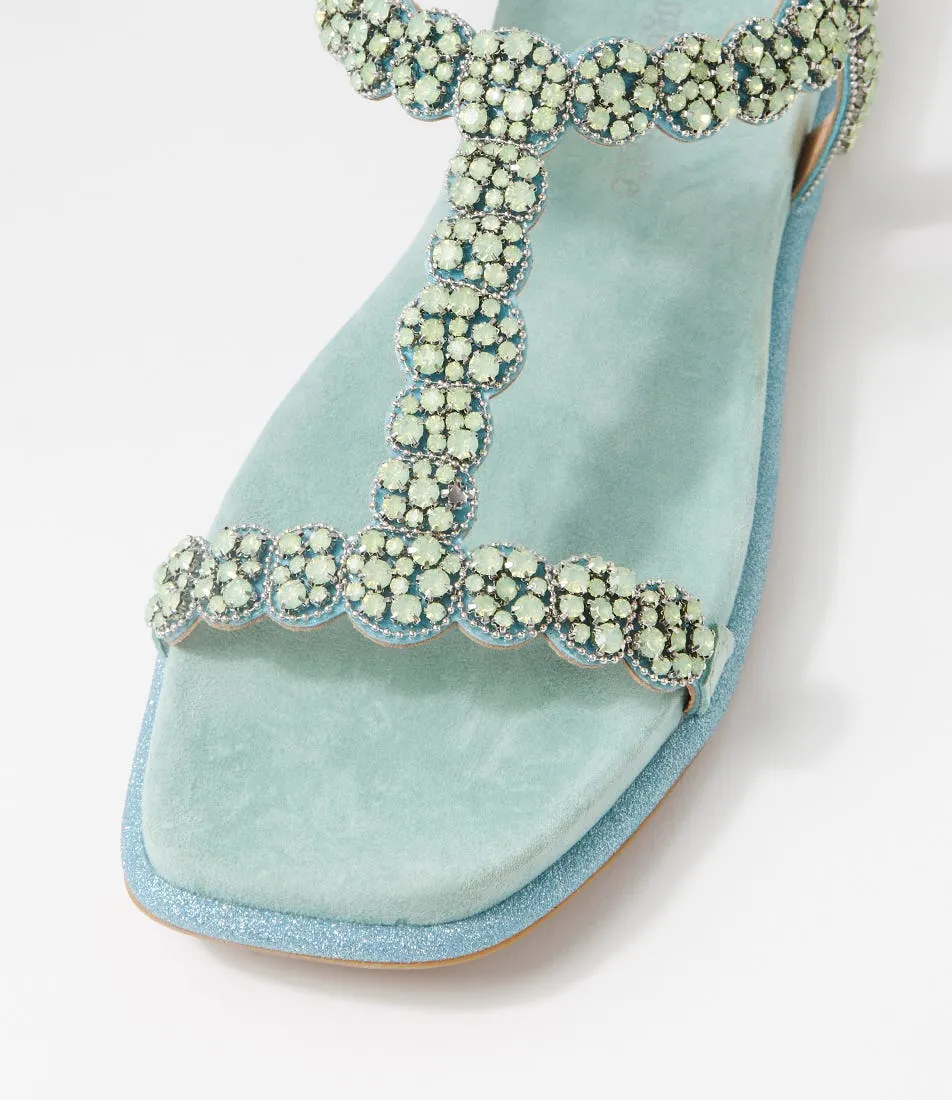 DJANGO & JULIETTE Yori Aquamarine Suede Jewels Sandals