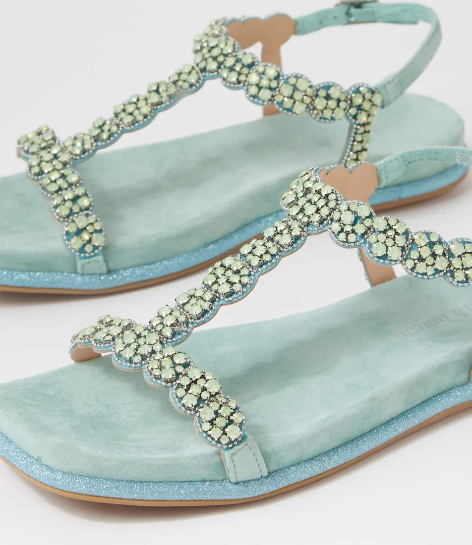 DJANGO & JULIETTE Yori Aquamarine Suede Jewels Sandals