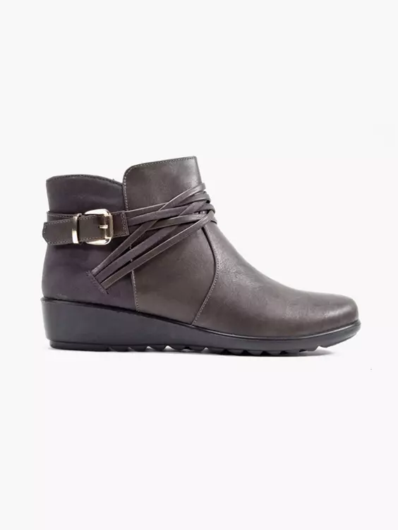 Easy Street  Taupe Wide Fit Wedge Comfort Boot with Buckle Detail