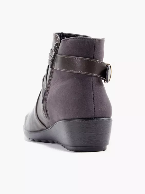 Easy Street  Taupe Wide Fit Wedge Comfort Boot with Buckle Detail