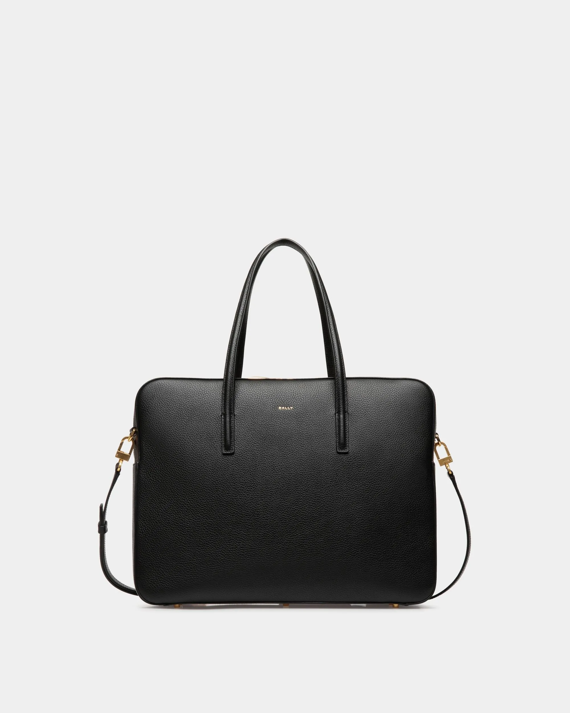 Emblem Business Bag in Black Grained Leather