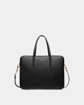 Emblem Business Bag in Black Grained Leather