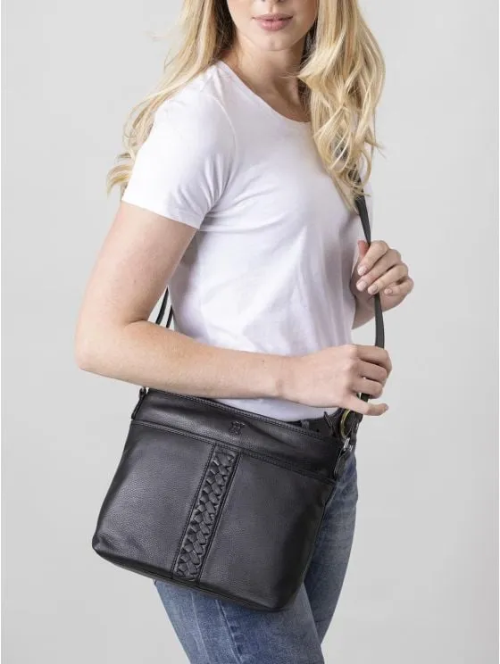 Farlam Leather Cross Body Bag in Black