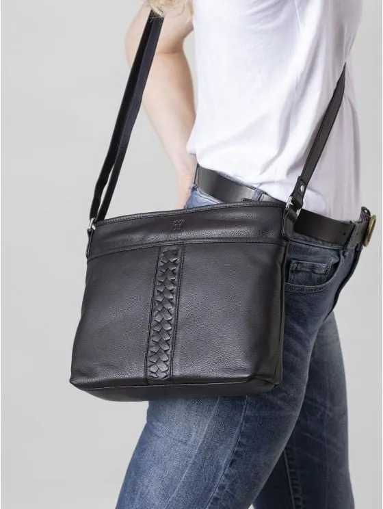 Farlam Leather Cross Body Bag in Black